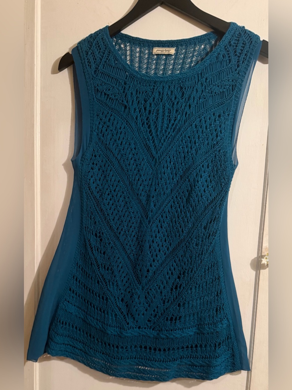 Lucky Brand 🍀Teal Crochet Knit Sleeveless Top